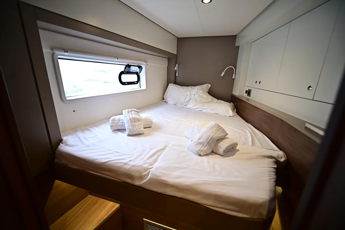 Cabin on Res23, a Bali 4.2 catamaran at Olbia, Italy