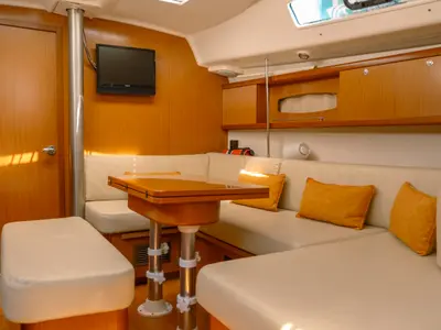 Salon of Premium, a Beneteau Oceanis 40 sailboat at Fethiye, Turkey