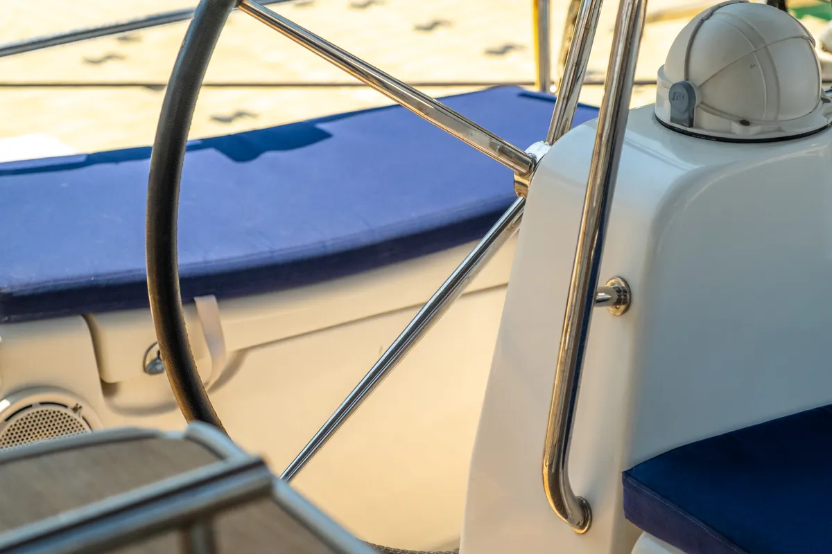 Cockpit of Premium, a Beneteau Oceanis 40 sailboat at Fethiye, Turkey