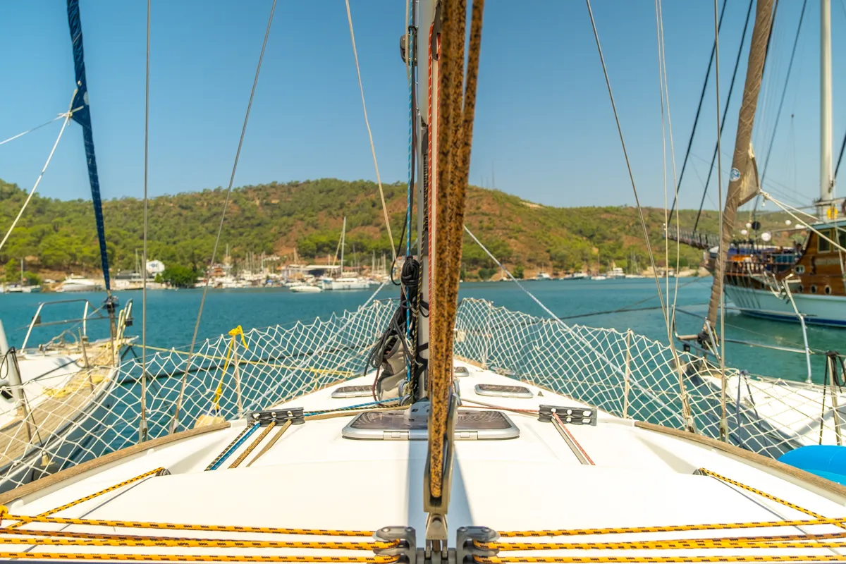 Deck of Premium, a Beneteau Oceanis 40 sailboat at Fethiye, Turkey
