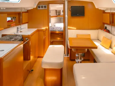 Galley of Premium, a Beneteau Oceanis 40 sailboat at Fethiye, Turkey