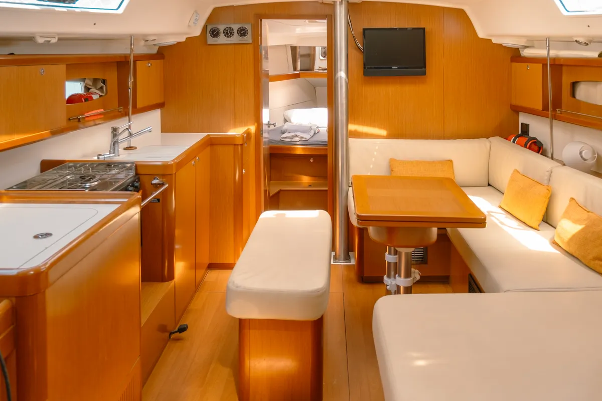 Galley of Premium, a Beneteau Oceanis 40 sailboat at Fethiye, Turkey