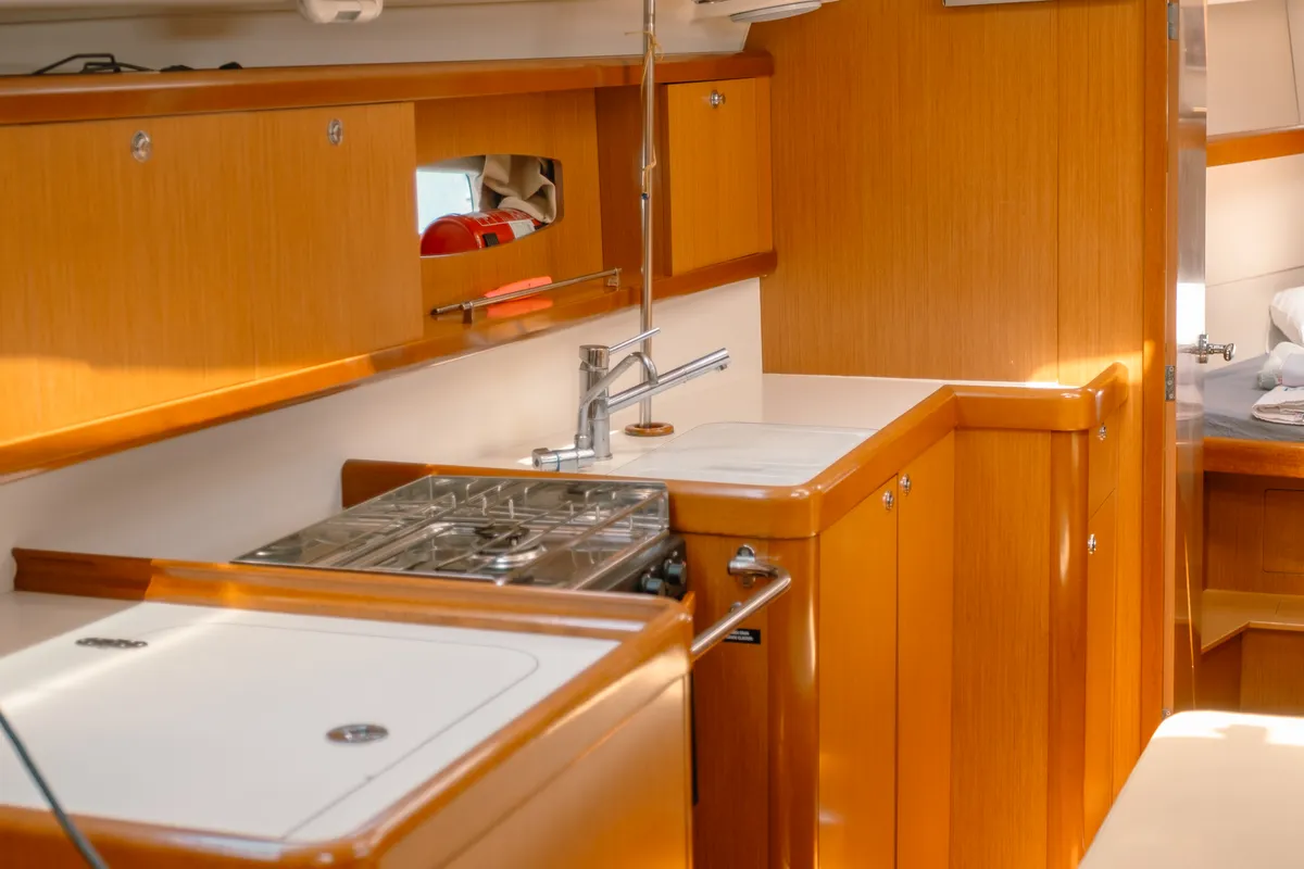 Galley of Premium, a Beneteau Oceanis 40 sailboat at Fethiye, Turkey