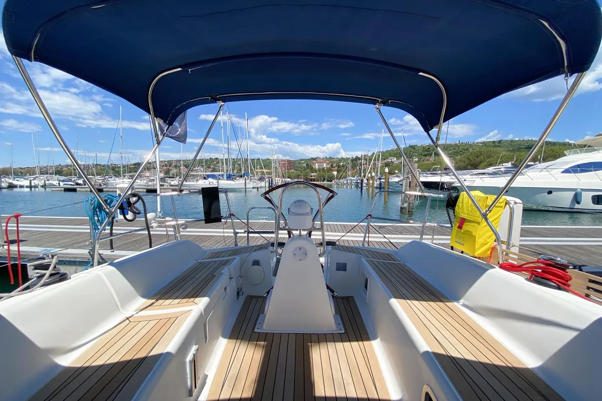 Cockpit of Rožmarinka, a Dufour 325 GL sailboat at Portorož / Portorose, Slovenia