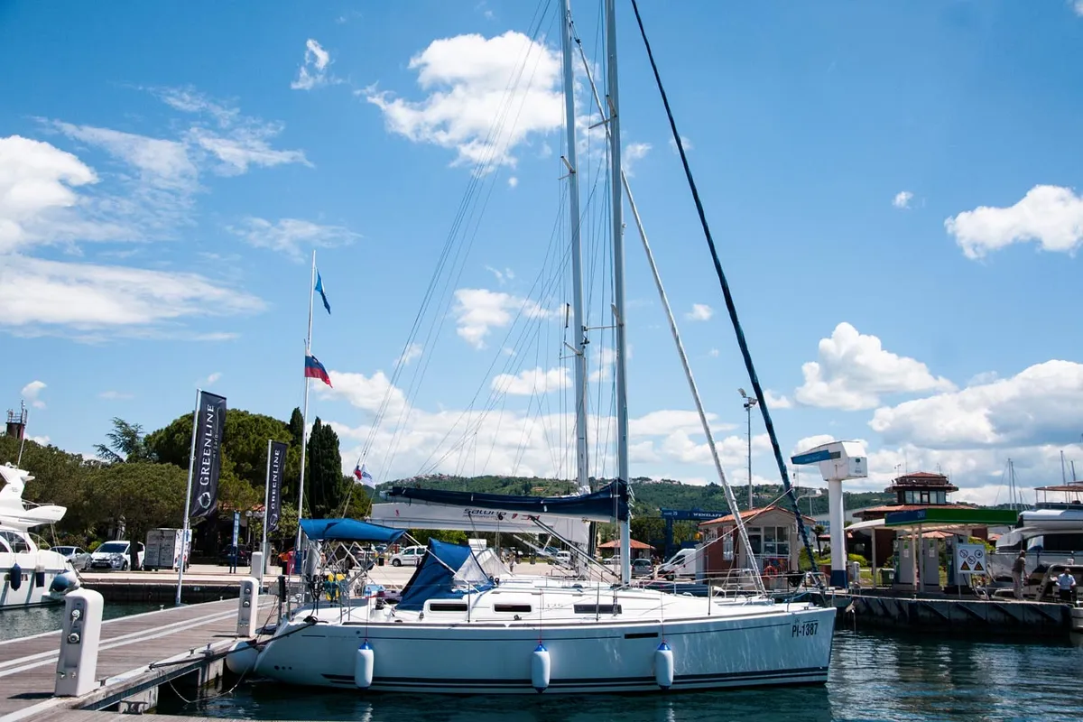 Exterior view of Rožmarinka, a Dufour 325 GL sailboat at Portorož / Portorose, Slovenia