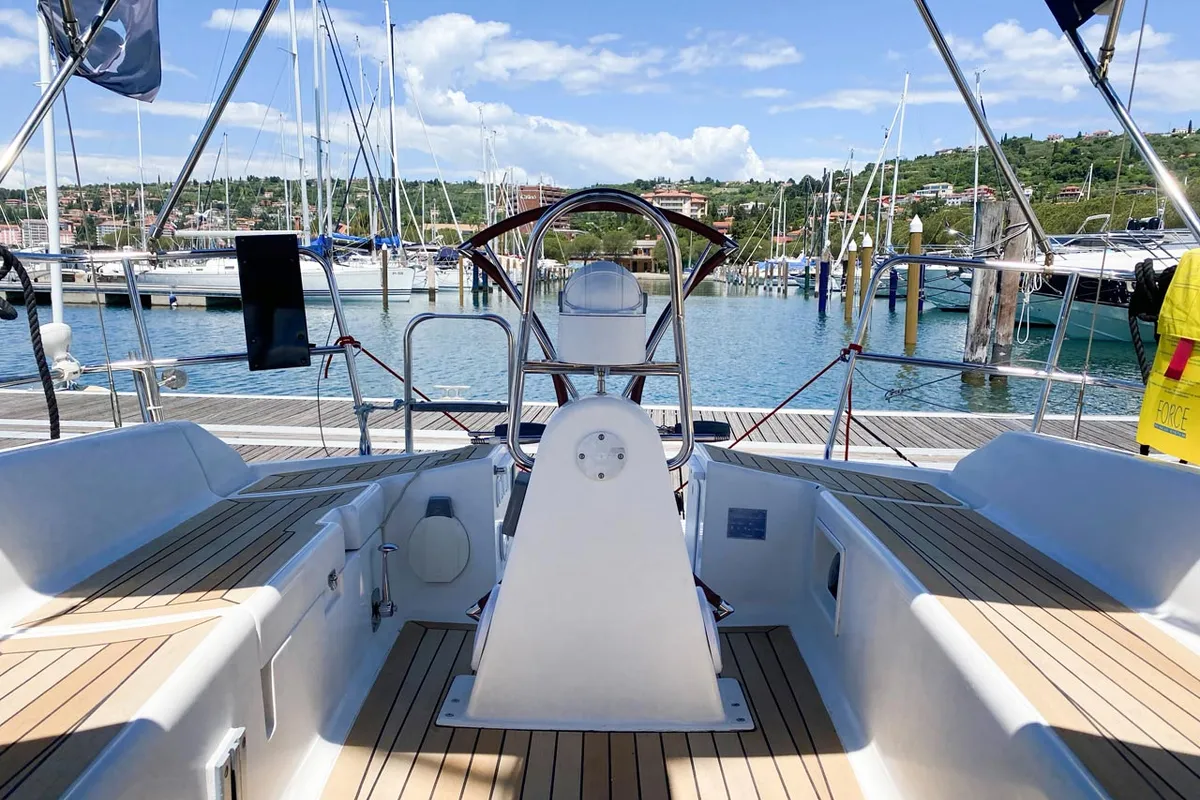 Cockpit of Rožmarinka, a Dufour 325 GL sailboat at Portorož / Portorose, Slovenia