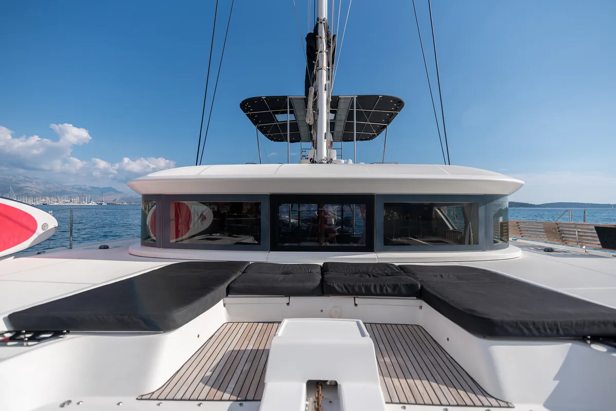 Deck of Katka, a Lagoon 50 catamaran at Grad Kaštela, Croatia