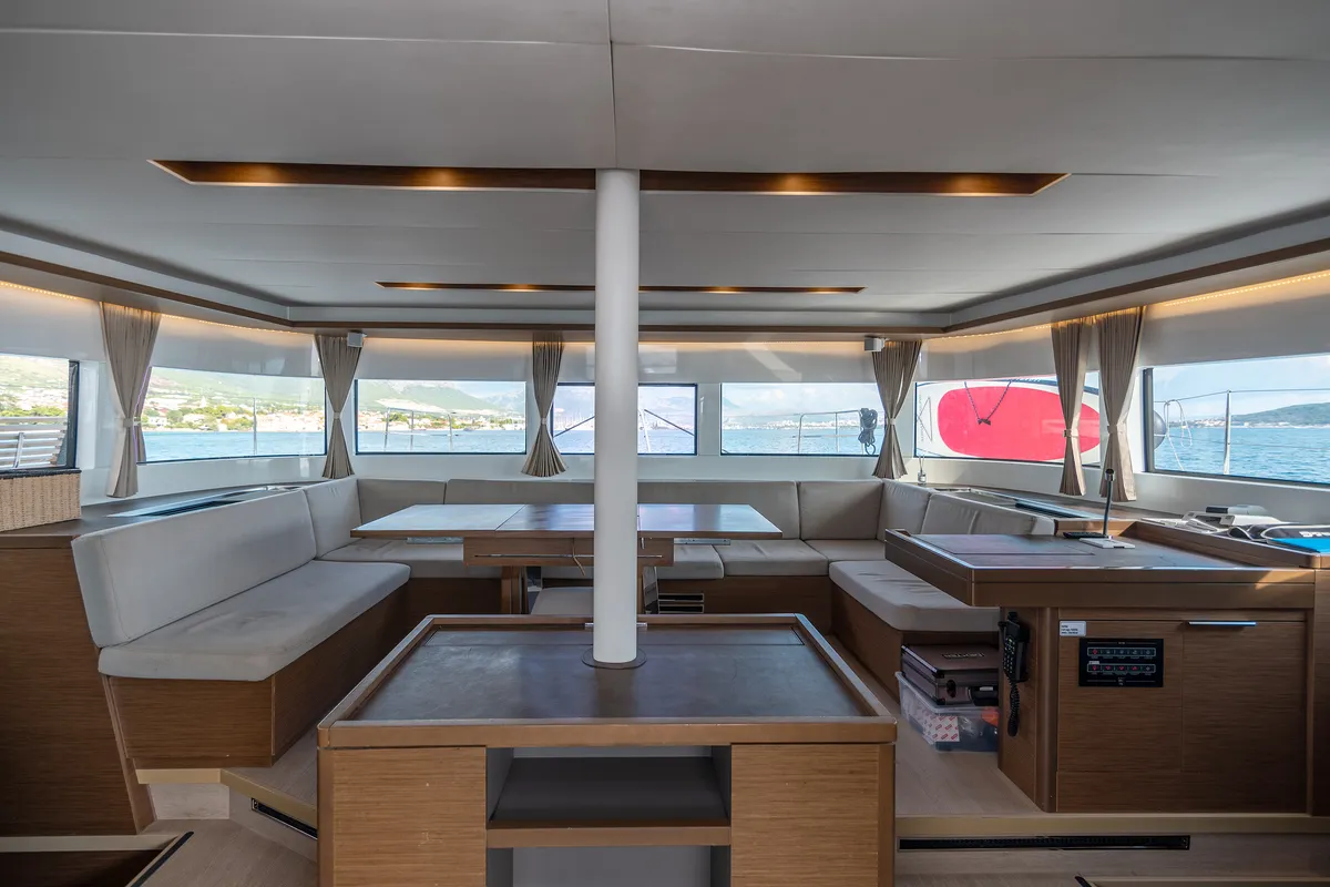 Salon of Katka, a Lagoon 50 catamaran at Grad Kaštela, Croatia