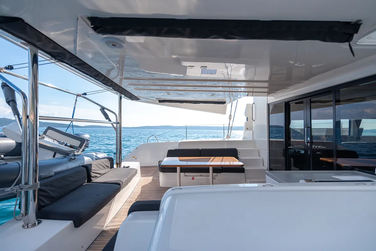 Deck of Katka, a Lagoon 50 catamaran at Grad Kaštela, Croatia