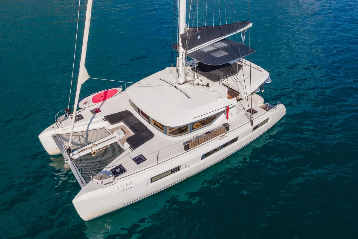 Exterior view of Katka, a Lagoon 50 catamaran at Grad Kaštela, Croatia