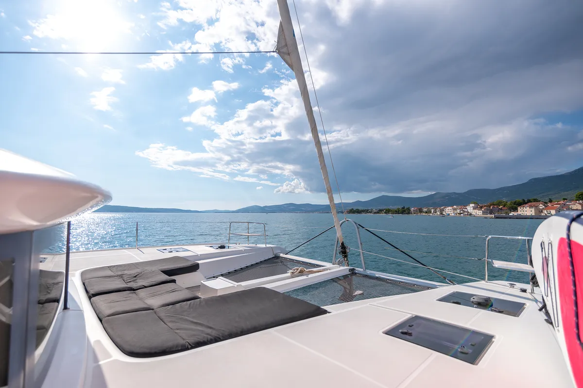 Deck of Katka, a Lagoon 50 catamaran at Grad Kaštela, Croatia