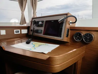 Cockpit of Didyme - Standard line, a Lagoon 450 catamaran at Olbia, Italy