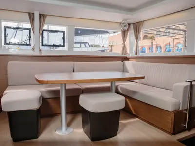 Salon of Didyme - Standard line, a Lagoon 450 catamaran at Olbia, Italy