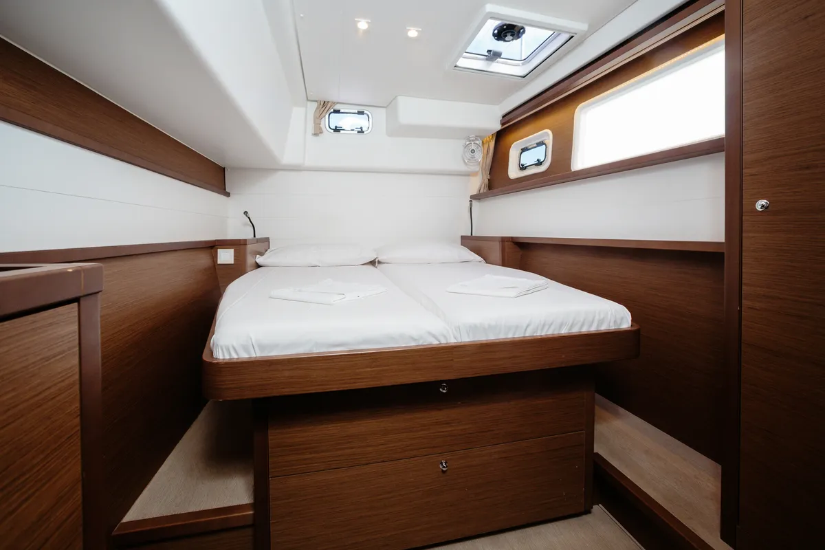 Cabin on Didyme - Standard line, a Lagoon 450 catamaran at Olbia, Italy