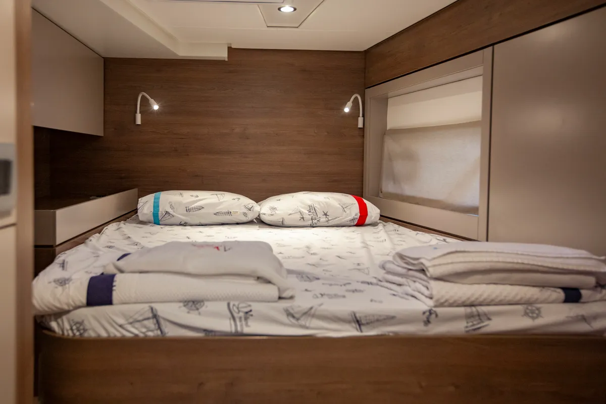 Cabin on Rhapsody in Blue, a Bali 4.6 catamaran at Marmaris, Turkey