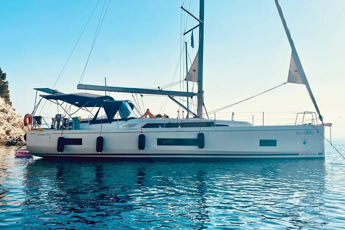 Exterior view of FriendSEAp, a Beneteau Oceanis 46.1 sailboat at Municipal Unit of Lefkada, Greece