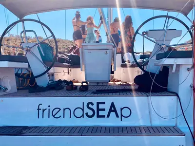 Cockpit of FriendSEAp, a Beneteau Oceanis 46.1 sailboat at Municipal Unit of Lefkada, Greece