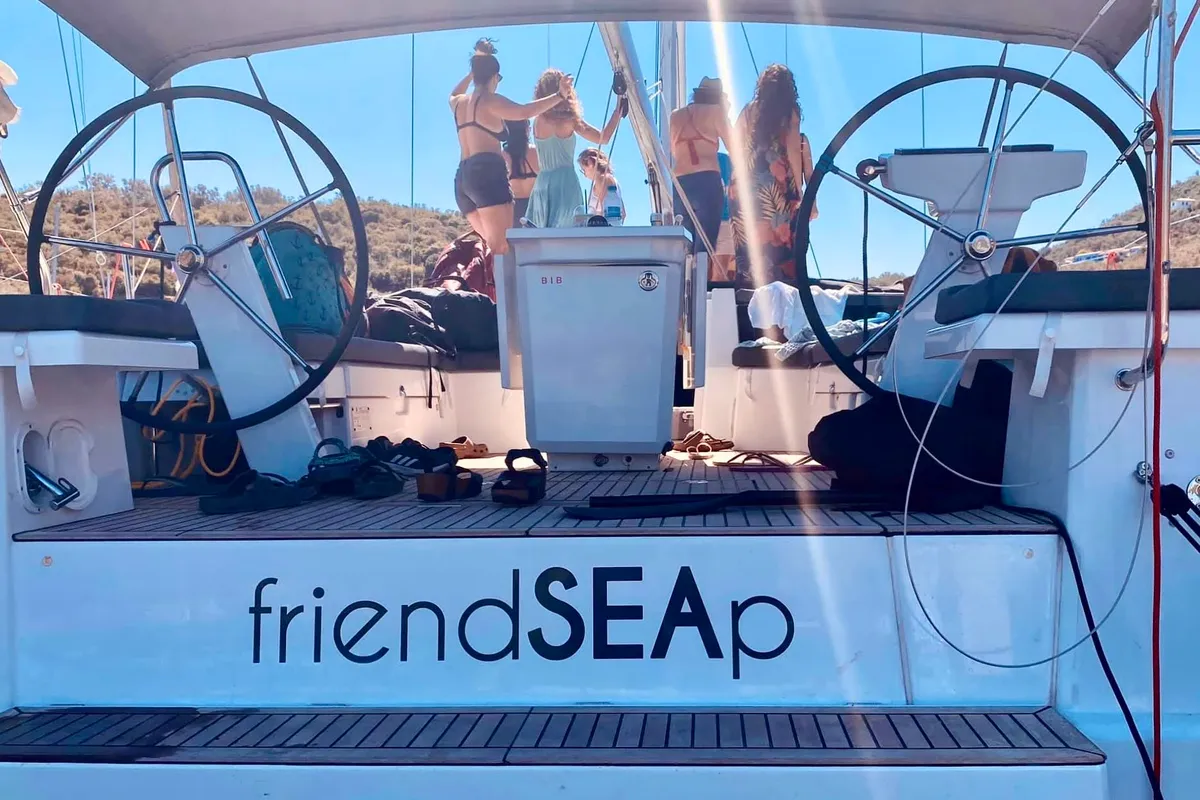 Cockpit of FriendSEAp, a Beneteau Oceanis 46.1 sailboat at Municipal Unit of Lefkada, Greece