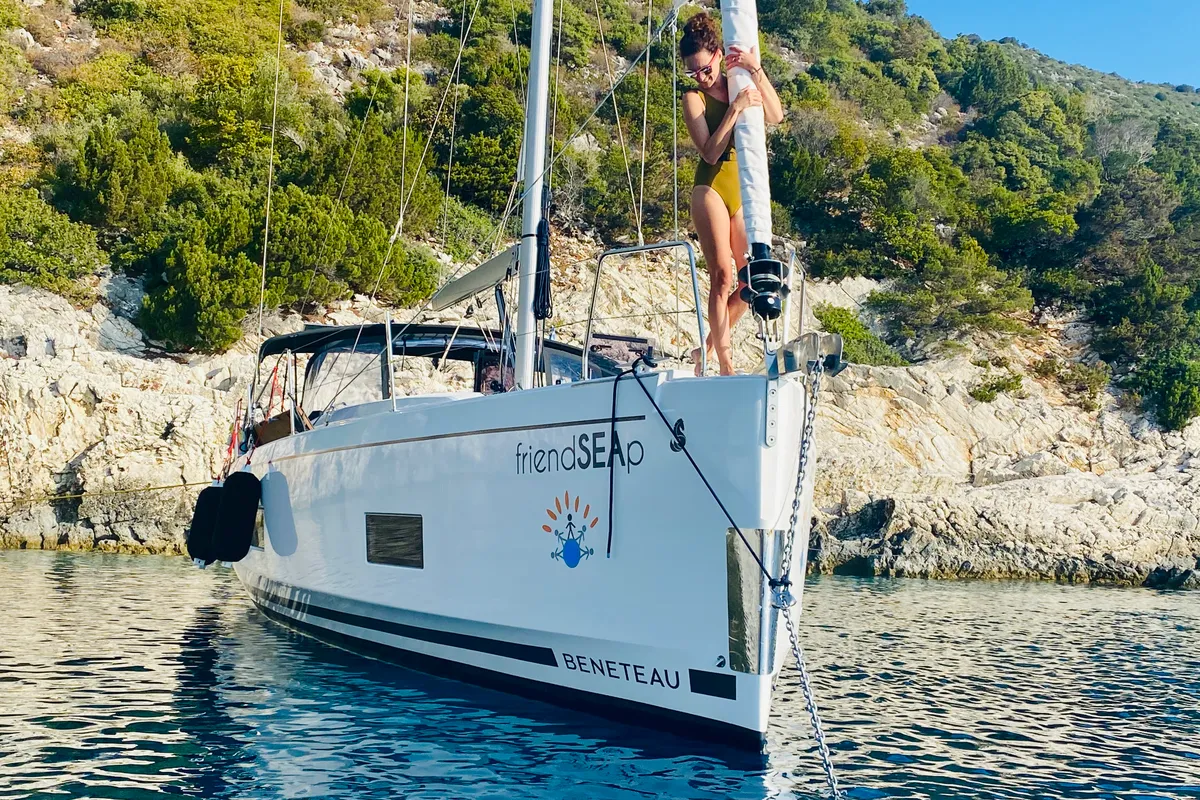 Exterior view of FriendSEAp, a Beneteau Oceanis 46.1 sailboat at Municipal Unit of Lefkada, Greece