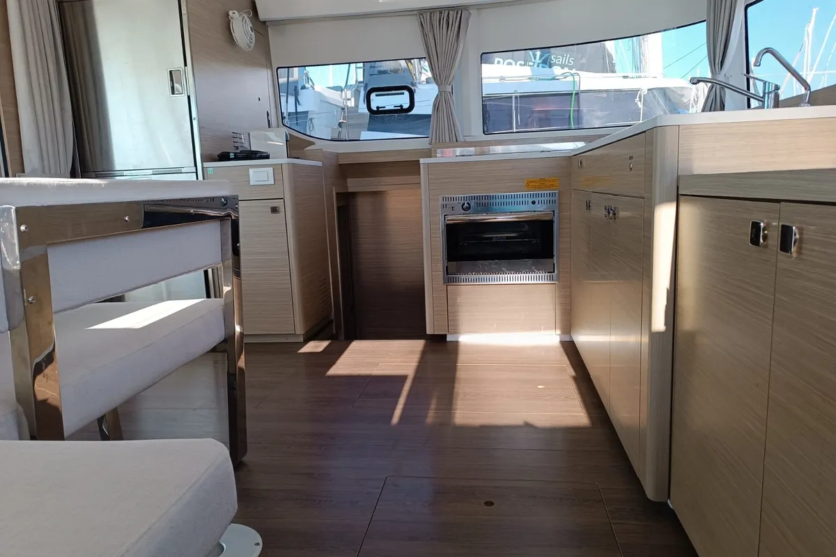 Galley of HASHTAG, a Lagoon 43 catamaran at Athens, Greece