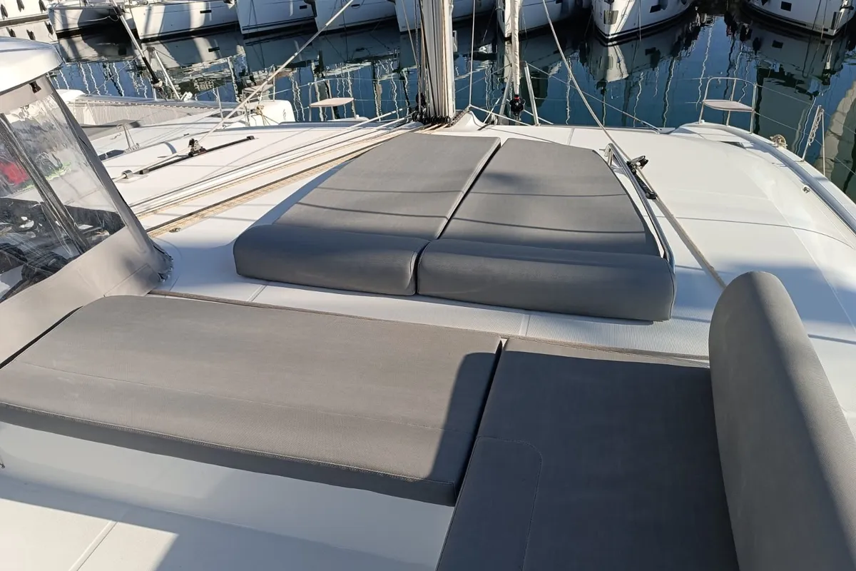 Deck of HASHTAG, a Lagoon 43 catamaran at Athens, Greece