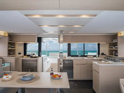 Galley of Thirteen, a Lagoon 46 catamaran at Olbia, Italy