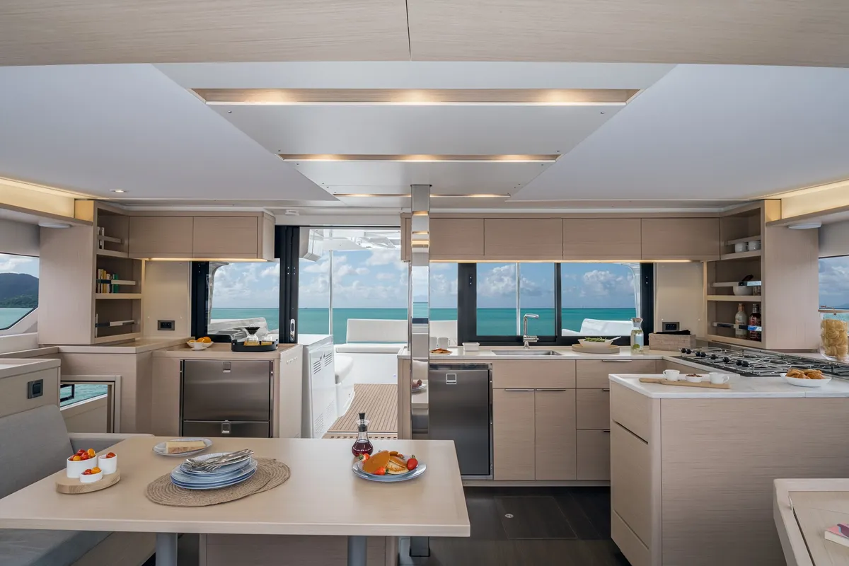 Galley of Thirteen, a Lagoon 46 catamaran at Olbia, Italy