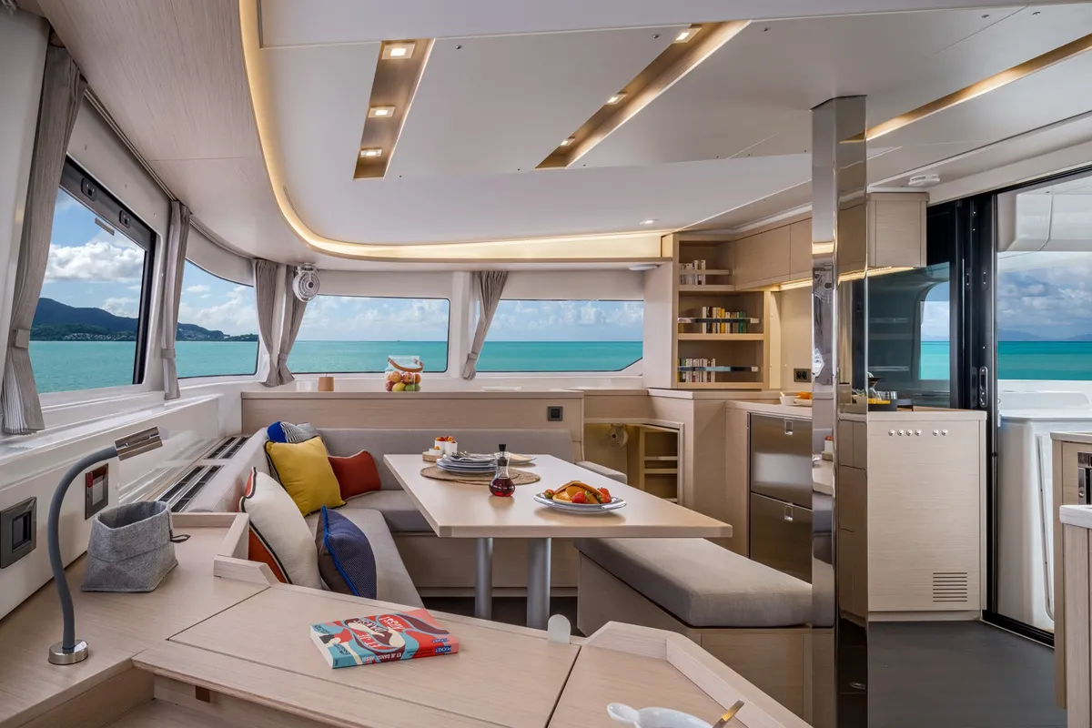 Salon of Thirteen, a Lagoon 46 catamaran at Olbia, Italy
