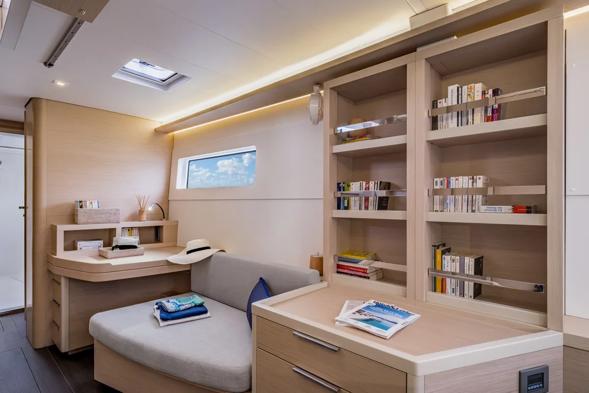 Salon of Thirteen, a Lagoon 46 catamaran at Olbia, Italy