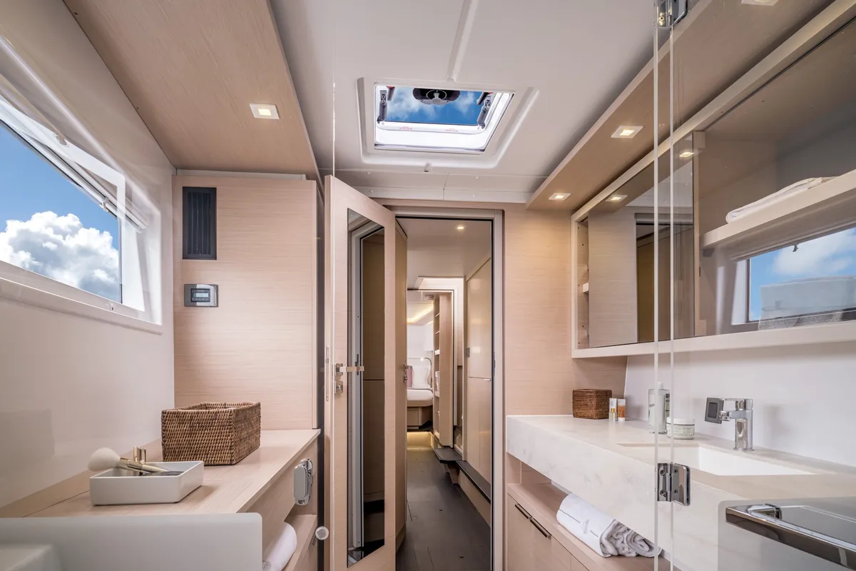 Head on Thirteen, a Lagoon 46 catamaran at Olbia, Italy