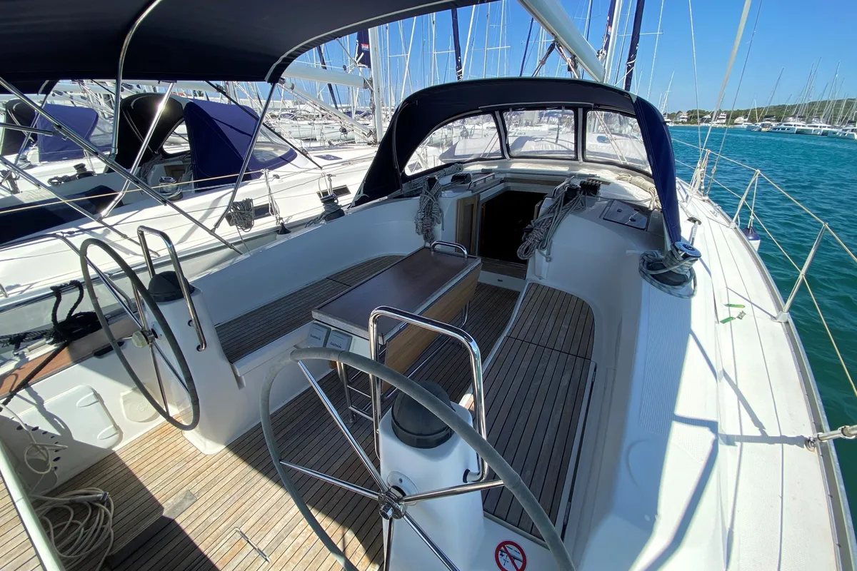 Cockpit of Morana, a Bavaria Cruiser 40 sailboat at Općina Sukošan, Croatia