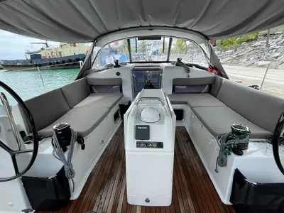 Cockpit of White Cap, a Jeanneau Sun Odyssey 440 sailboat at Road Town, British Virgin Islands