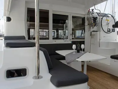 Deck of Anemoni, a Lagoon 40 catamaran at Preveza, Greece