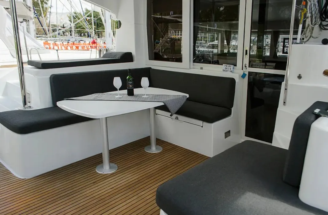 Deck of Anemoni, a Lagoon 40 catamaran at Preveza, Greece