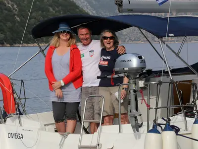 Deck of Omega, a Jeanneau Sun Odyssey 33i sailboat at Kontokali, Greece