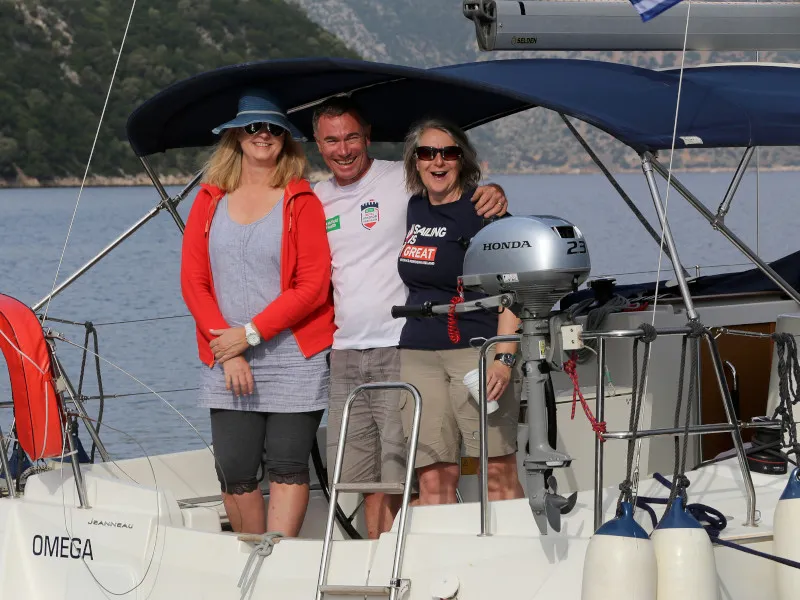 Deck of Omega, a Jeanneau Sun Odyssey 33i sailboat at Kontokali, Greece