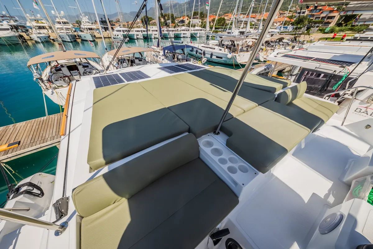Deck of Happy Sailor, a Bali Catspace catamaran at Grad Kaštela, Croatia