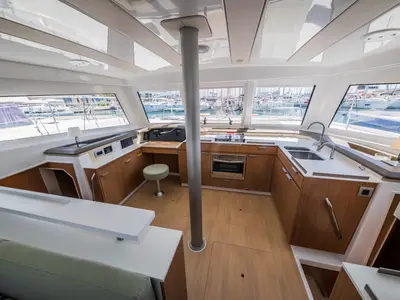Galley of Happy Sailor, a Bali Catspace catamaran at Grad Kaštela, Croatia