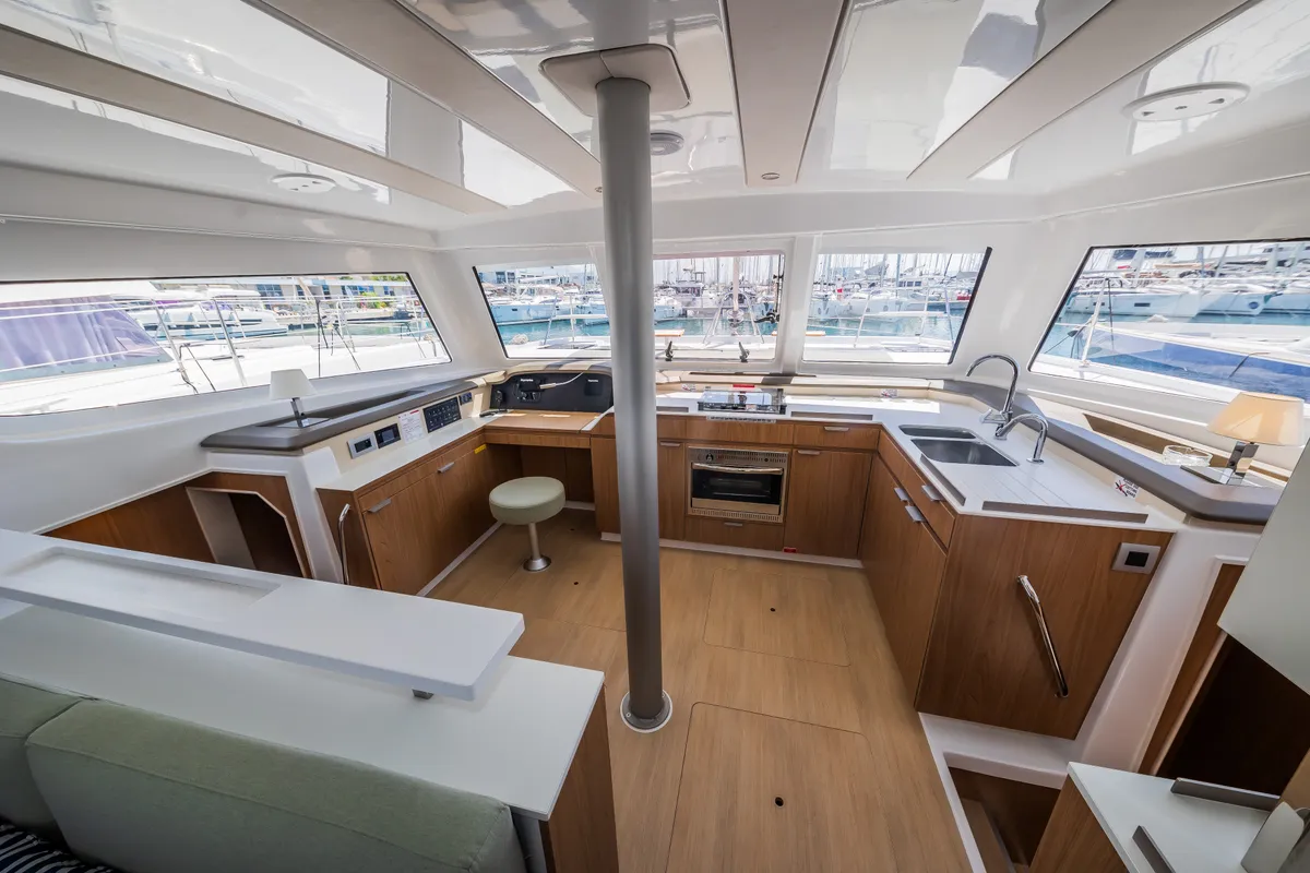 Galley of Happy Sailor, a Bali Catspace catamaran at Grad Kaštela, Croatia