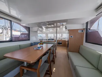 Salon of Happy Sailor, a Bali Catspace catamaran at Grad Kaštela, Croatia
