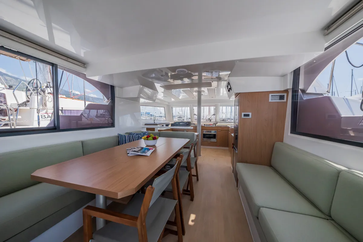 Salon of Happy Sailor, a Bali Catspace catamaran at Grad Kaštela, Croatia