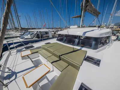 Deck of Happy Sailor, a Bali Catspace catamaran at Grad Kaštela, Croatia