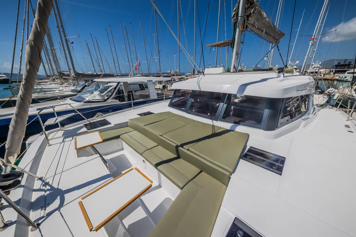Deck of Happy Sailor, a Bali Catspace catamaran at Grad Kaštela, Croatia