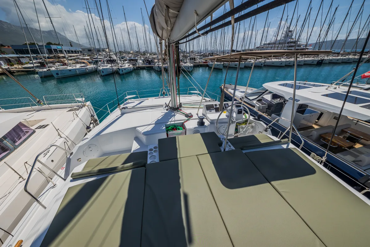 Deck of Happy Sailor, a Bali Catspace catamaran at Grad Kaštela, Croatia