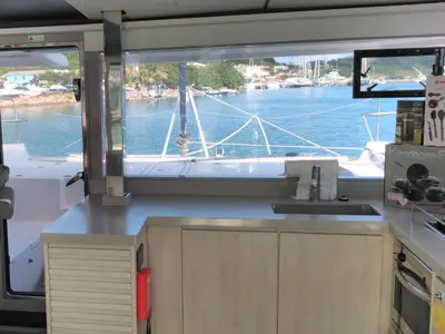 Sealma, a Leopard 45 catamaran at Ribishi, Saint Vincent and the Grenadines