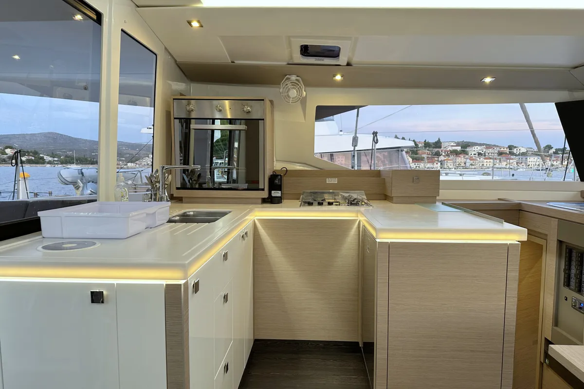 Galley of Arisa, a Fountaine Pajot Astrea 42 catamaran at Općina Rogoznica, Croatia