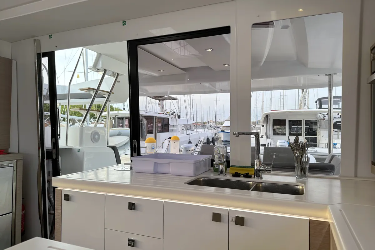 Galley of Arisa, a Fountaine Pajot Astrea 42 catamaran at Općina Rogoznica, Croatia