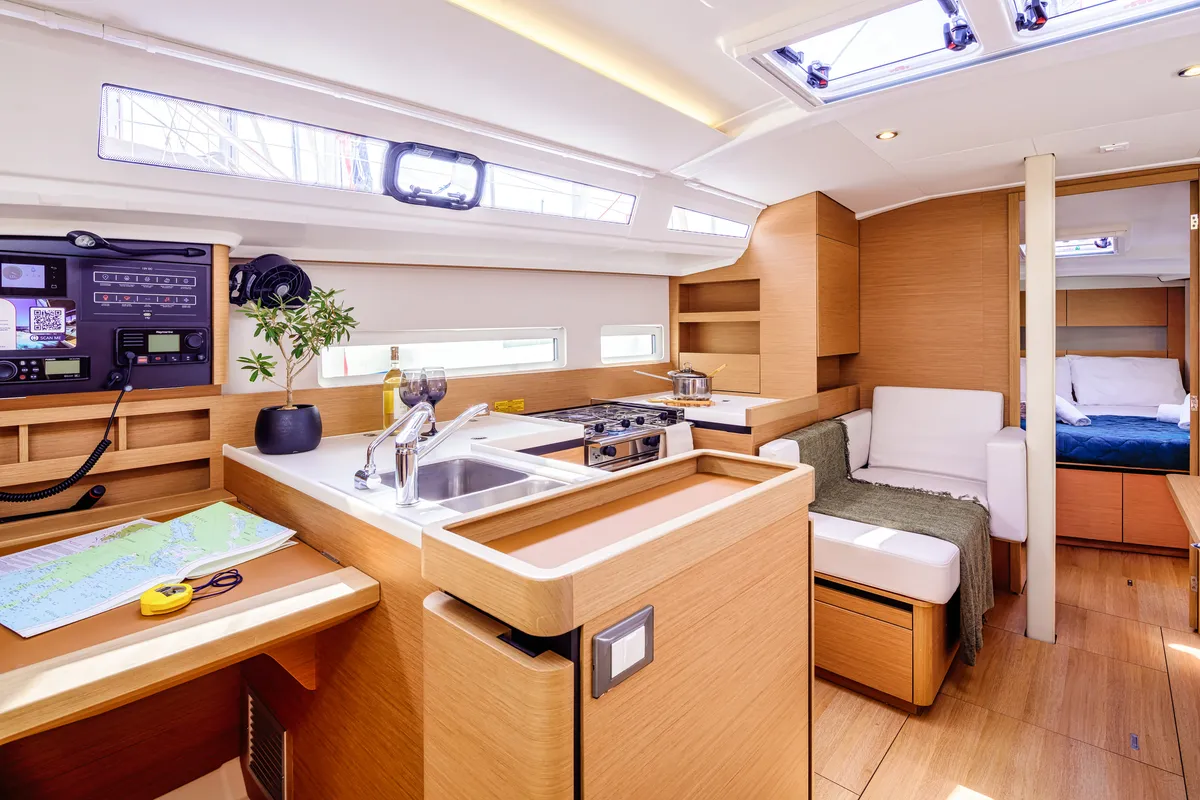 Galley of Star Rene, a Jeanneau Sun Odyssey 410 sailboat at Municipal Unit of Nea Peramos, Greece