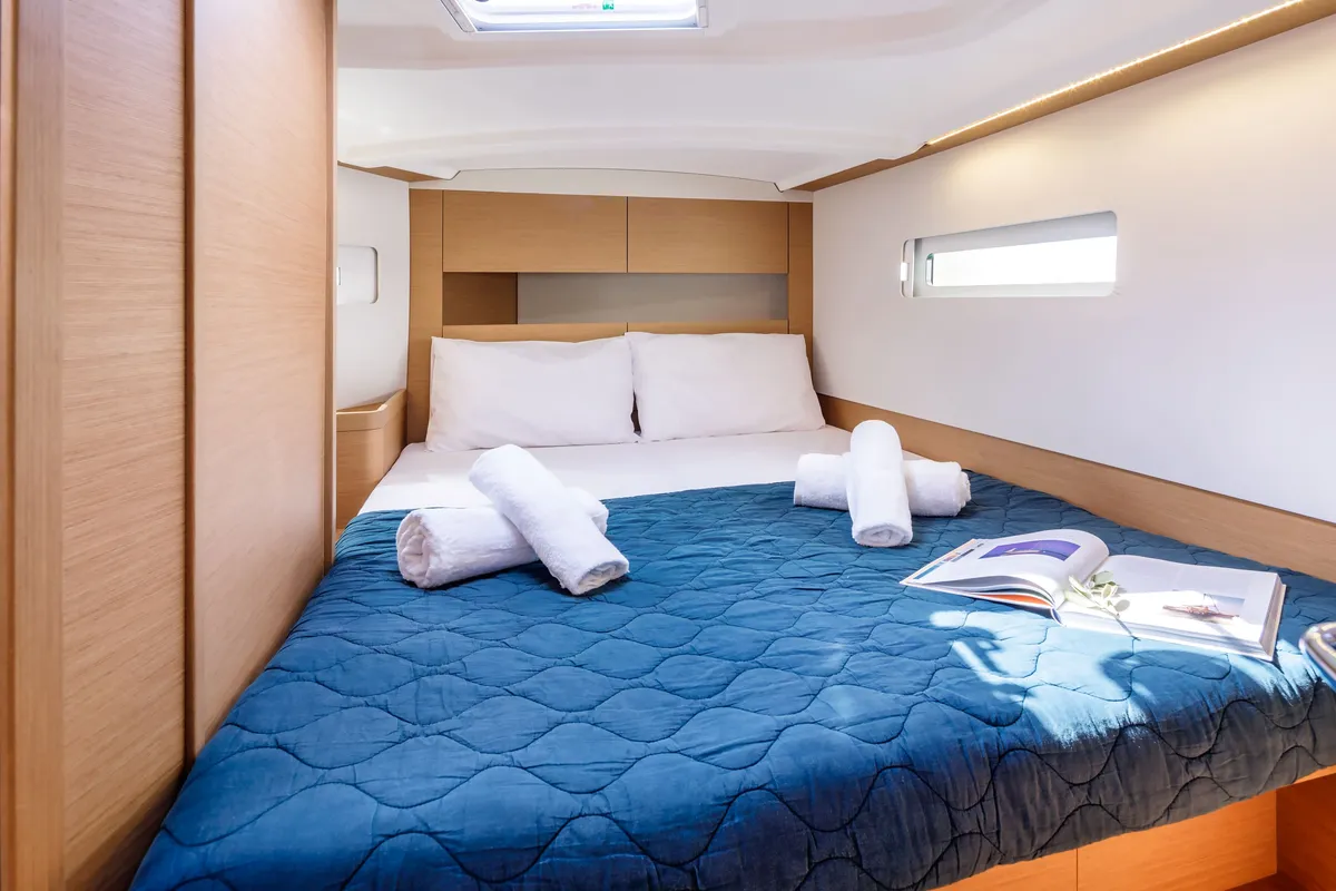 Cabin on Star Rene, a Jeanneau Sun Odyssey 410 sailboat at Municipal Unit of Nea Peramos, Greece