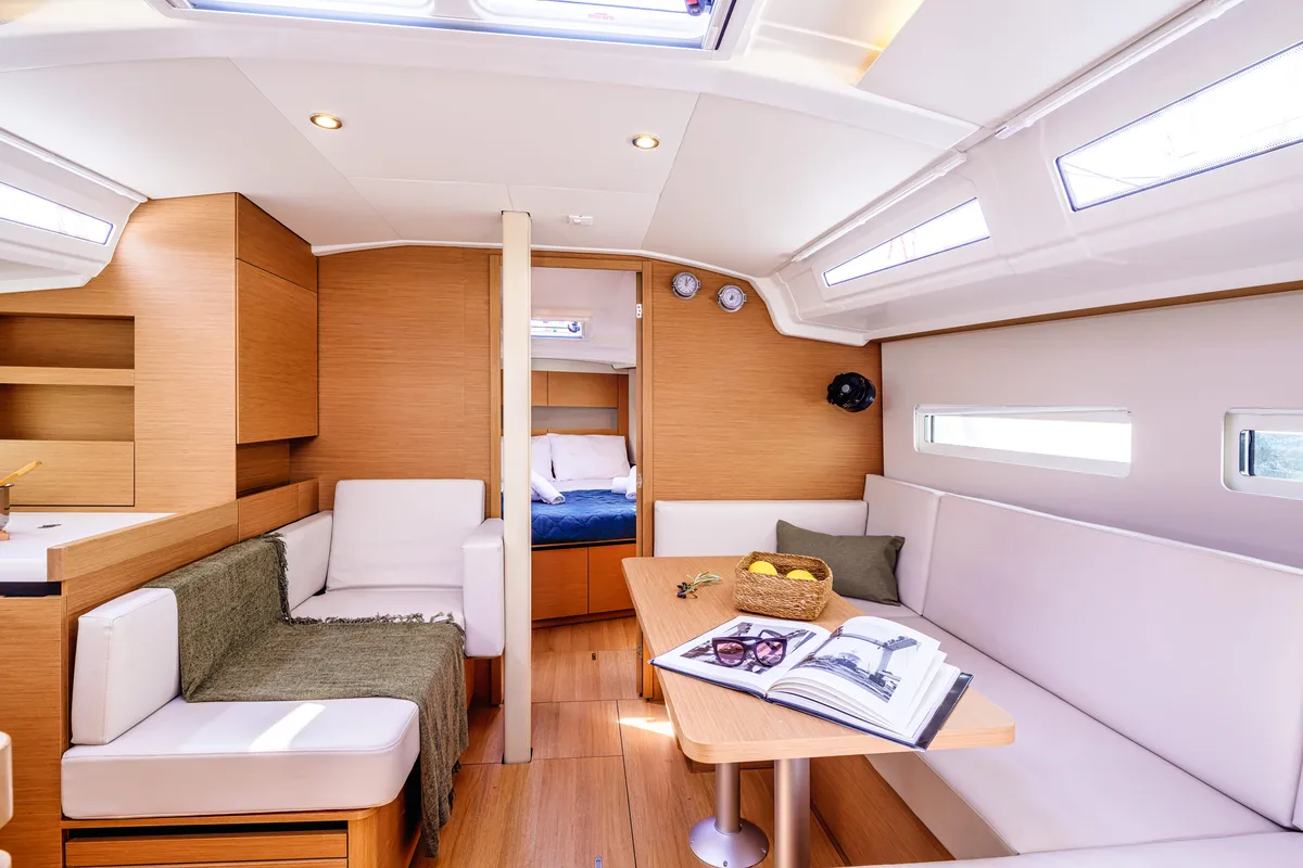 Salon of Star Rene, a Jeanneau Sun Odyssey 410 sailboat at Municipal Unit of Nea Peramos, Greece